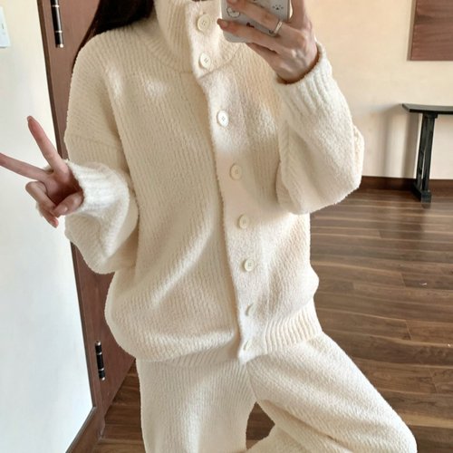 冬季半边绒睡衣女加厚软绵绵立领