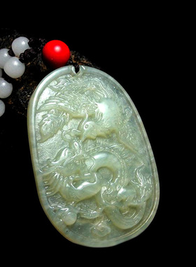 天然岫玉龙凤呈祥项链挂坠中国风复古男女款玉石吊坠汉服腰佩挂饰