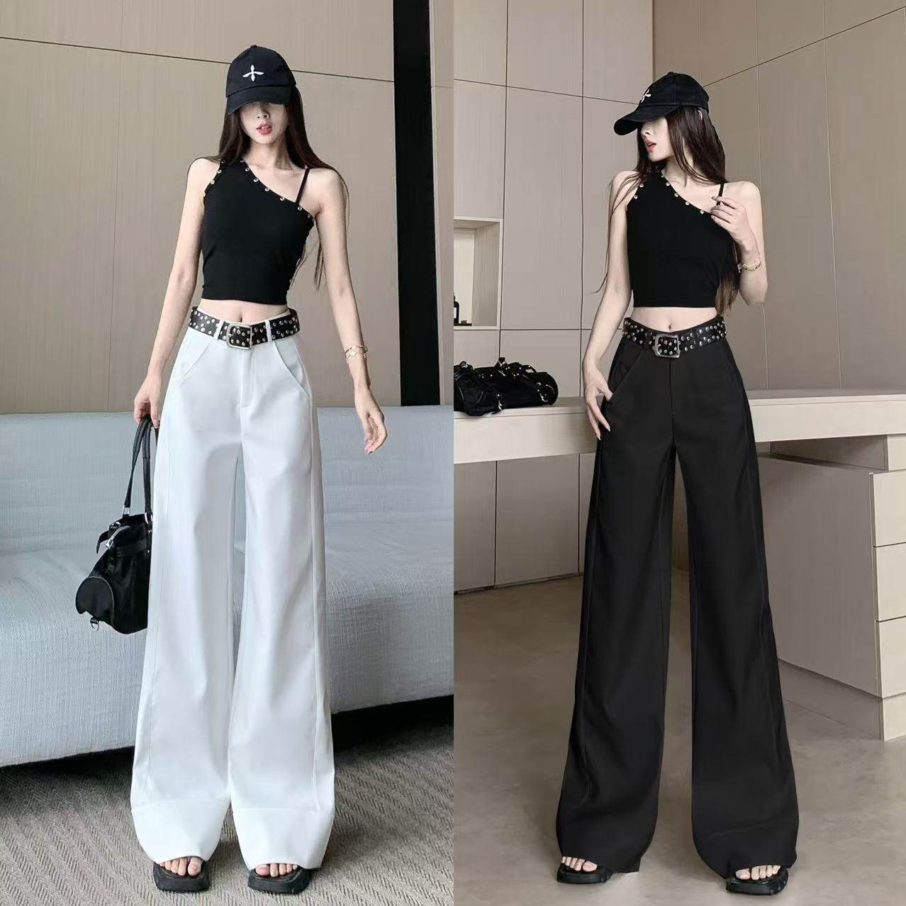 白色阔腿裤女2026春季新款设计感脚口宽边宽松显瘦时尚休闲裤潮,女装/女士精品,休闲裤,淘宝优惠券,粉丝福利购,淘宝优惠卷