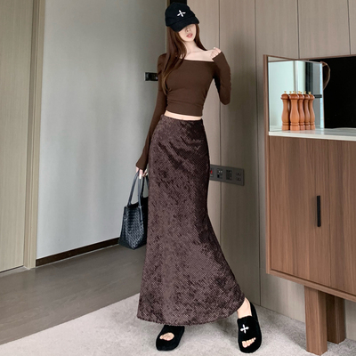 复古流光丝绒半身裙女秋冬高级感显瘦长裙气质范2025冬季新款加厚