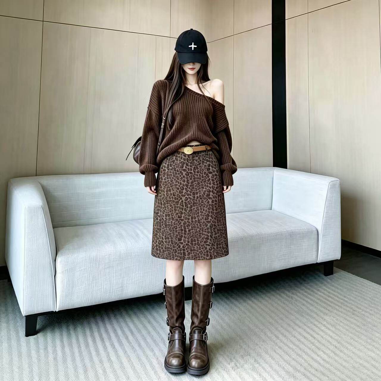 复古咖色豹纹半身裙女2026秋季新款时尚百搭气质高腰显瘦休闲中裙