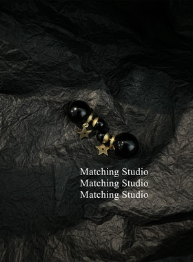 M穿搭高定复古五角星欧美设计感双面黑色珍珠耳环