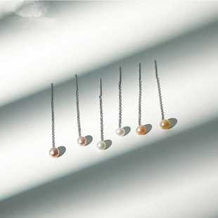 爱唯雅 999纯银珍珠耳线女养耳洞小众设计感气质耳环流苏耳坠耳饰