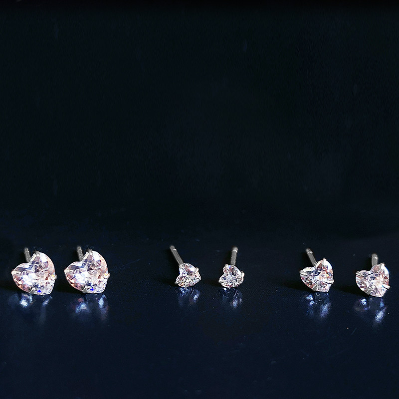 爱唯雅 s999爱心钻石锆石耳钉耳棒耳针女纯银小气质耳骨钉养耳洞
