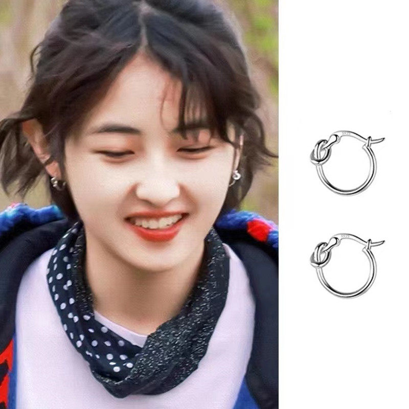 s999纯银耳环圆脸耳饰小众设计感高级耳钉素圈轻奢圆圈张子枫同款