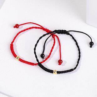 爱唯雅 999足银小红绳手链纯银金珠编织本命年红手绳男女手串情侣