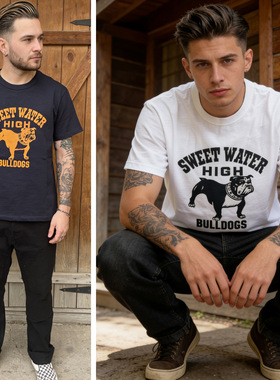 OKONKWO 255克老竹节棉Bulldogs斗牛犬印花美式复古短袖T恤TEE