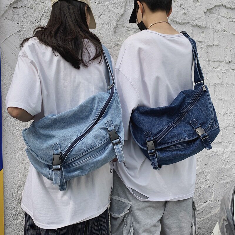 韩版复古水洗牛仔布大包包女街头潮流休闲大容量单肩斜挎包帆布包