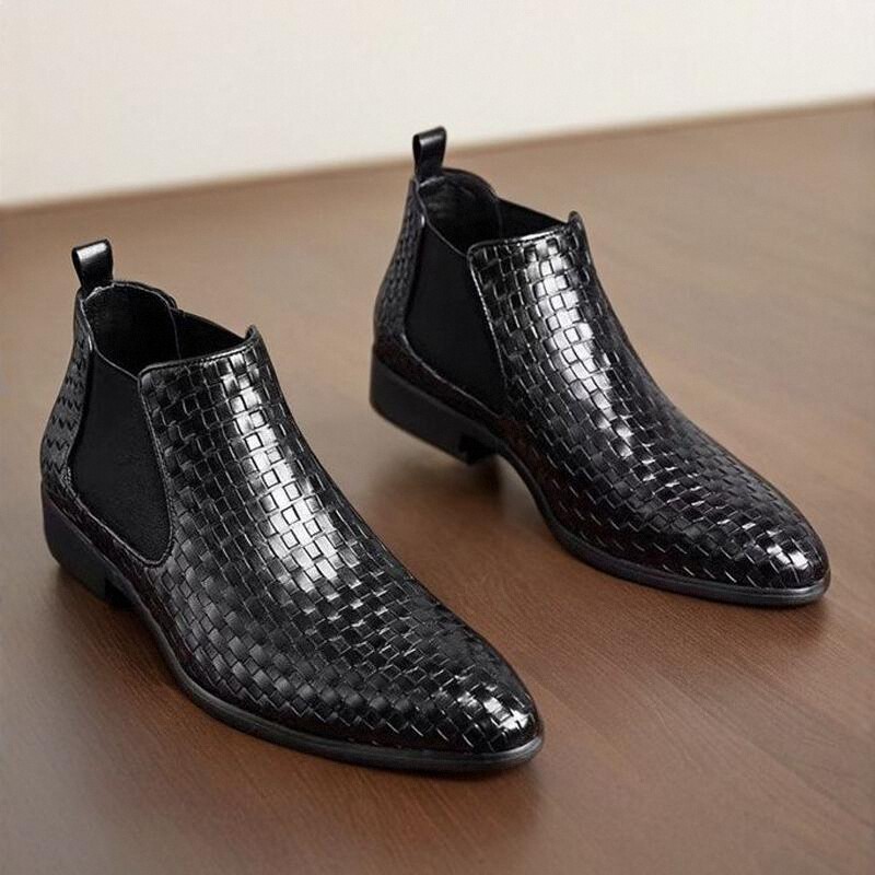 真皮韩版切尔西靴高帮编织