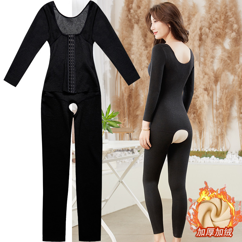 冬季加强版开裆加绒加厚塑身衣女