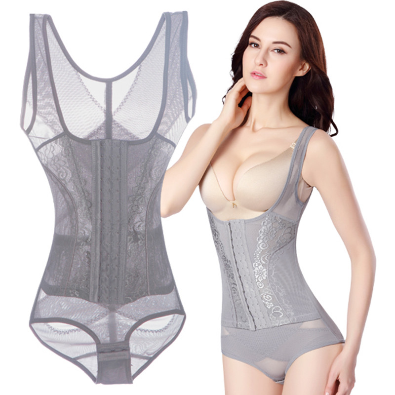 婷美婼雅夏季薄款三排扣连体塑身衣无痕减肚子产后收腹收腰衣