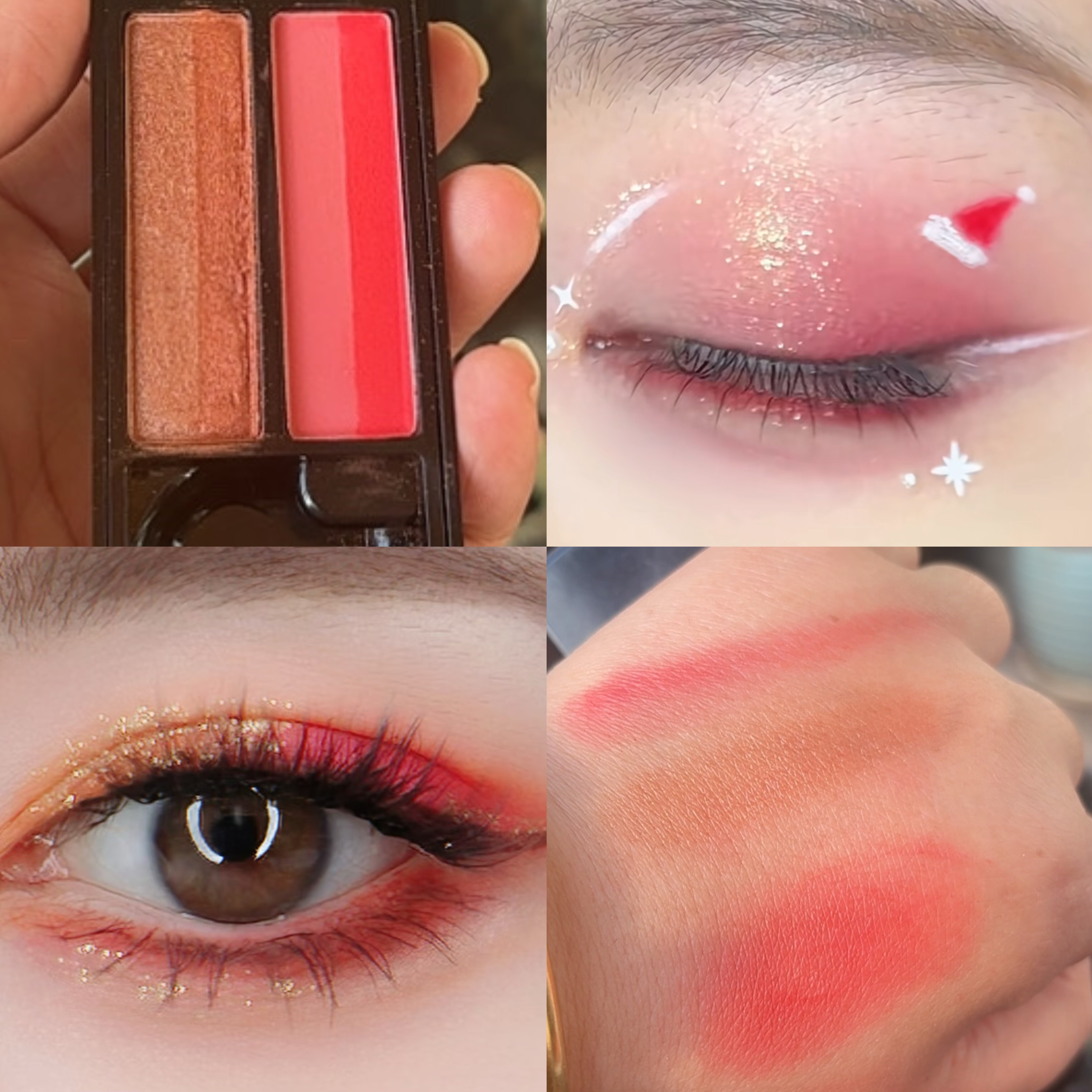 圣诞氛围感眼妆红丝绒富家千金金棕红色系眼影碎金氛围感可爱萌妹