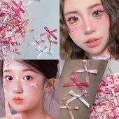 粉色丝带蝴蝶结面部头发装 饰贴演唱会应援妆贴纸儿童舞台妆蔡依林