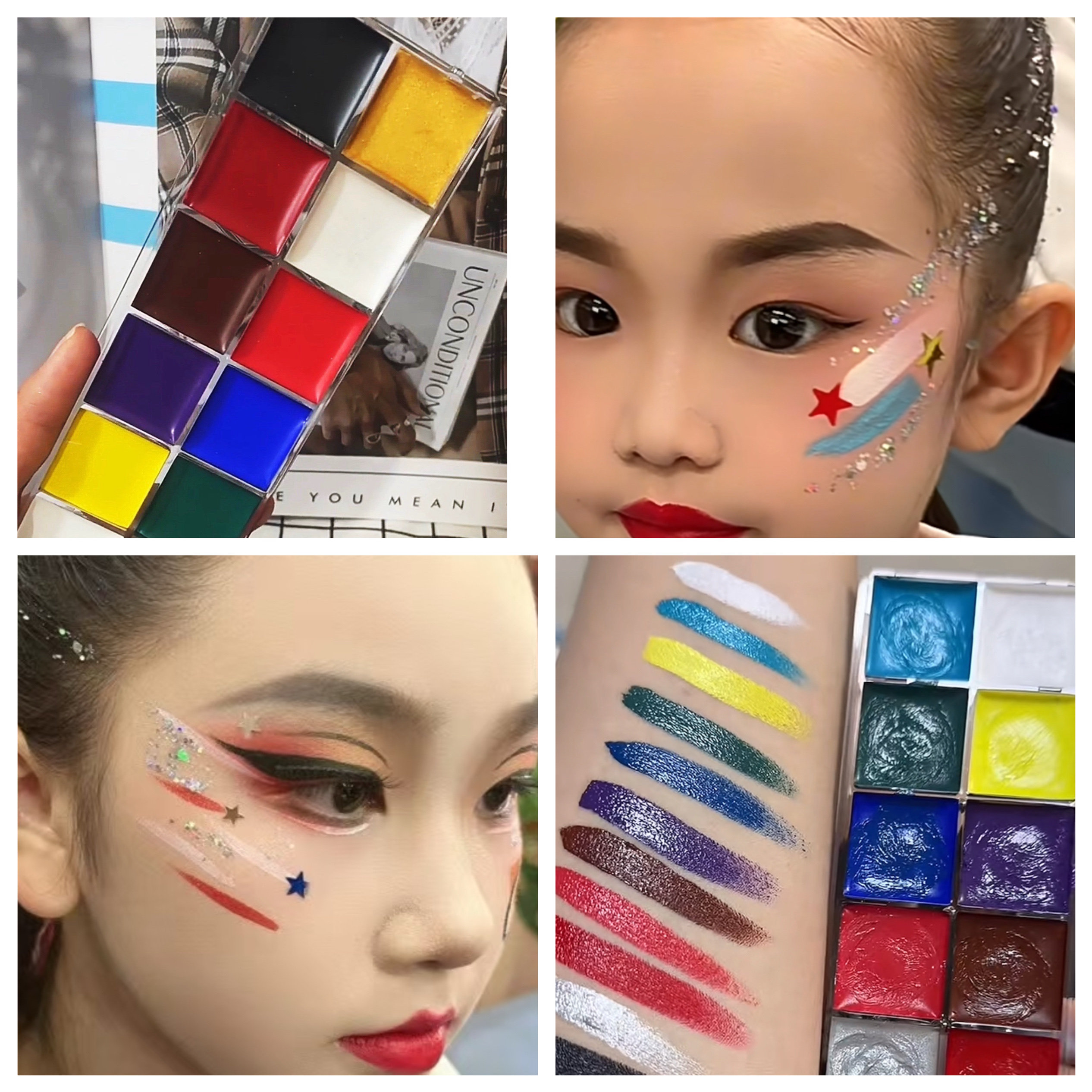 运动会脸部彩绘颜料油彩脸彩幼儿园毕业表演彩虹啦啦队马拉松创意