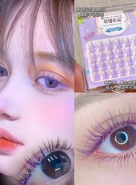 紫色假睫毛渐变蓝色COS妆单簇彩色美睫音乐节眼妆点缀精灵妆睫毛