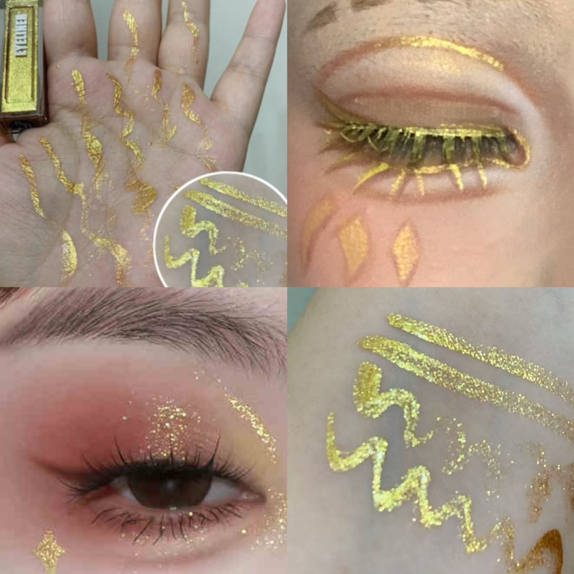 COS仿妆心理学家小女孩金属流泪妆金色亮晶晶眼线金黄眼影朋克