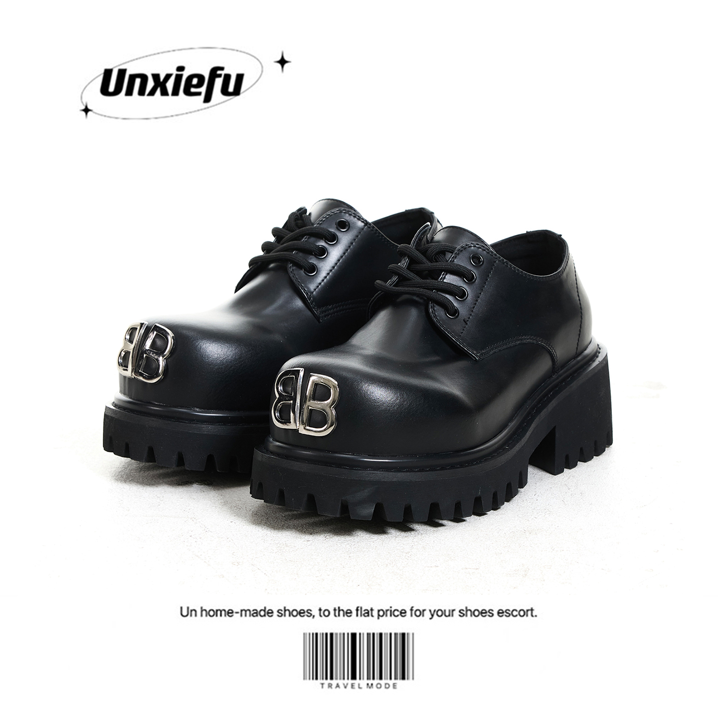 爆改双B德比鞋男时尚厚底牛皮鞋