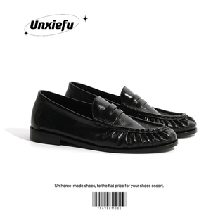 UNZIZHI 26新款复古经典时尚真皮褶皱乐福鞋通勤一脚蹬休闲皮鞋男