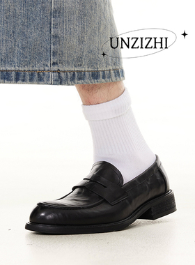 UNZIZHI 老钱优雅一脚蹬乐福鞋经典款男通勤方头真牛皮德比皮鞋女