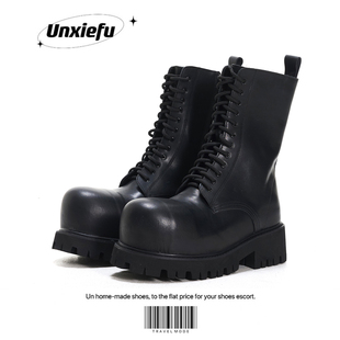 米奇大头中筒靴厚底真皮马丁靴 小鬼王琳凯同款 UNZIZHI 黑血系列