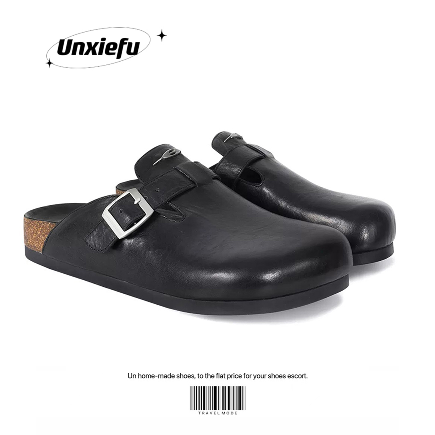 2025新款水洗马皮勃肯包头半拖鞋