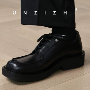 UNZIZHI 科学怪人方头德比鞋高级感真皮复古休闲皮鞋男款潮鞋厚底
