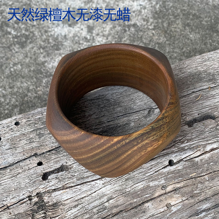 手工复古木质镯子绿檀木斜切形手镯大气简约款式内径大小直接留言