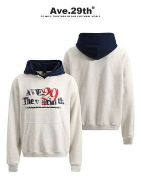 Ave.29th撞色拼接连帽卫衣重磅印花美式宽松休闲设计感无性别穿搭