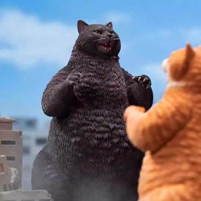 JXK哥斯喵 怪兽特摄场景 大橘猫咪 日本风格树脂限量模型收藏玩具