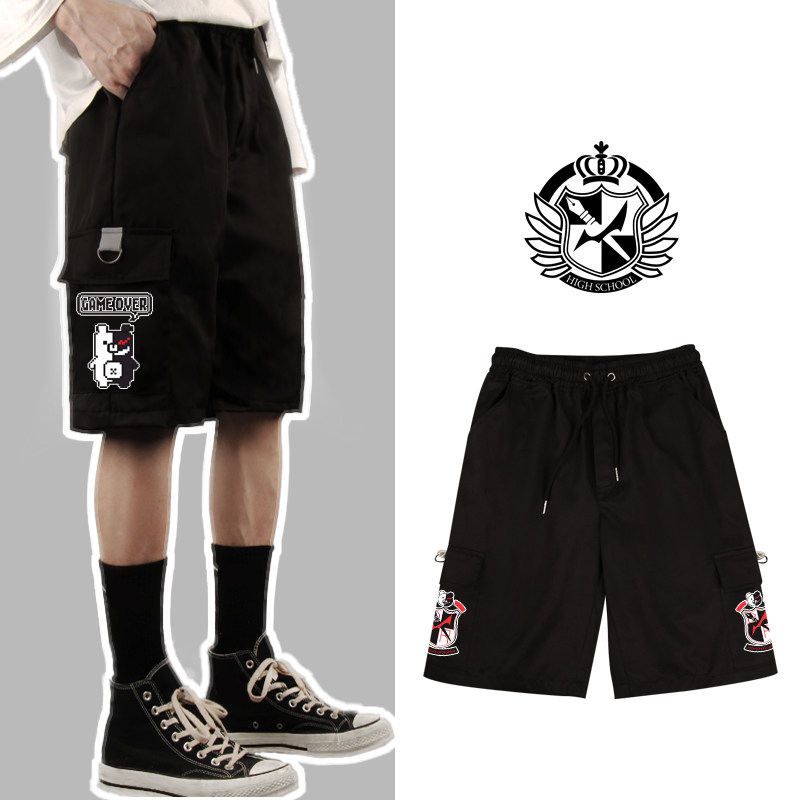 黑白熊休闲短裤二次元卡通动漫周边卫裤弹丸论破沙滩裤男女五分裤