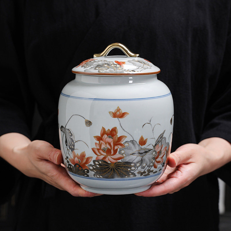 中式复古风描金陶瓷茶叶罐