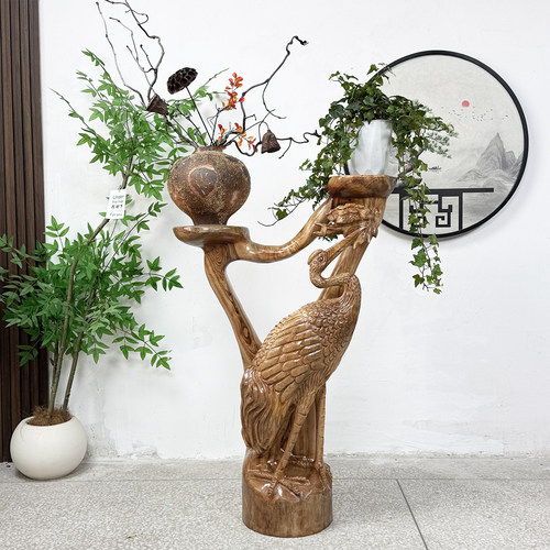 香樟木根雕花架客厅落地