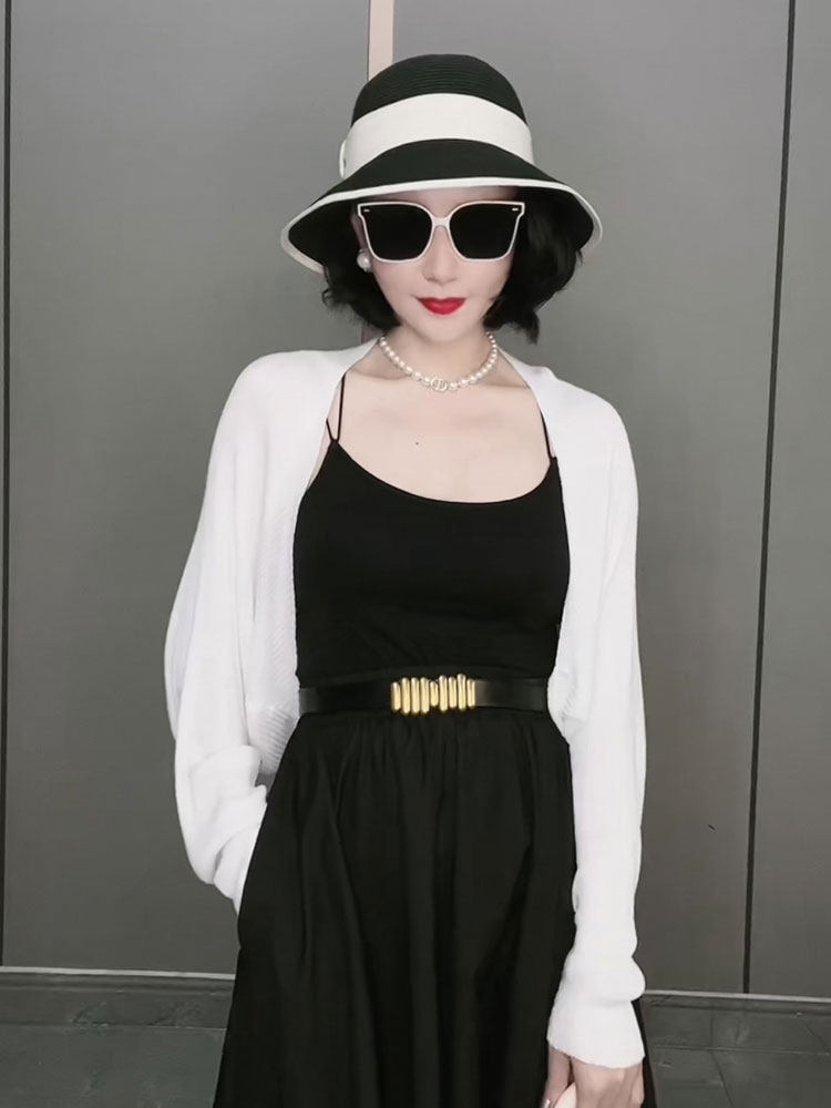 针织防晒开衫薄款女春秋披肩外搭冰丝短款上衣长袖罩衫小坎肩外套