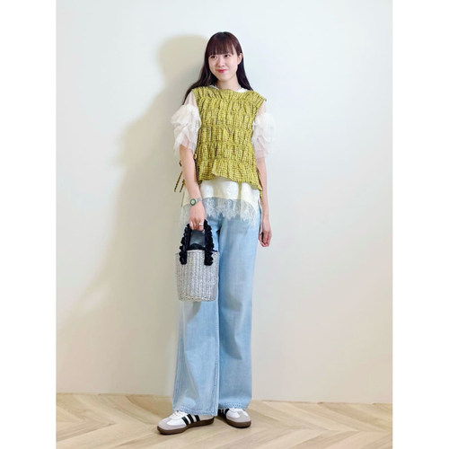 日单潮牌格纹褶皱无袖套头背心吊带 仅9件