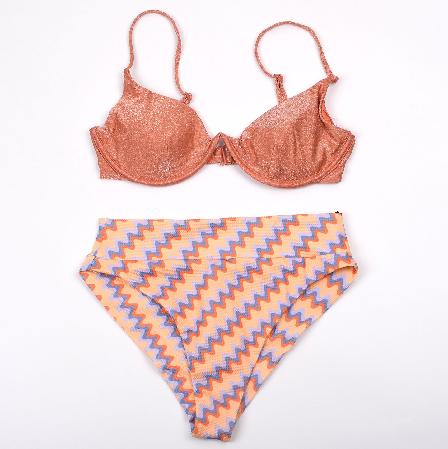 澳洲品牌*V*A钢托聚拢比基尼bikini度假温泉撞色分体泳衣女带胸垫
