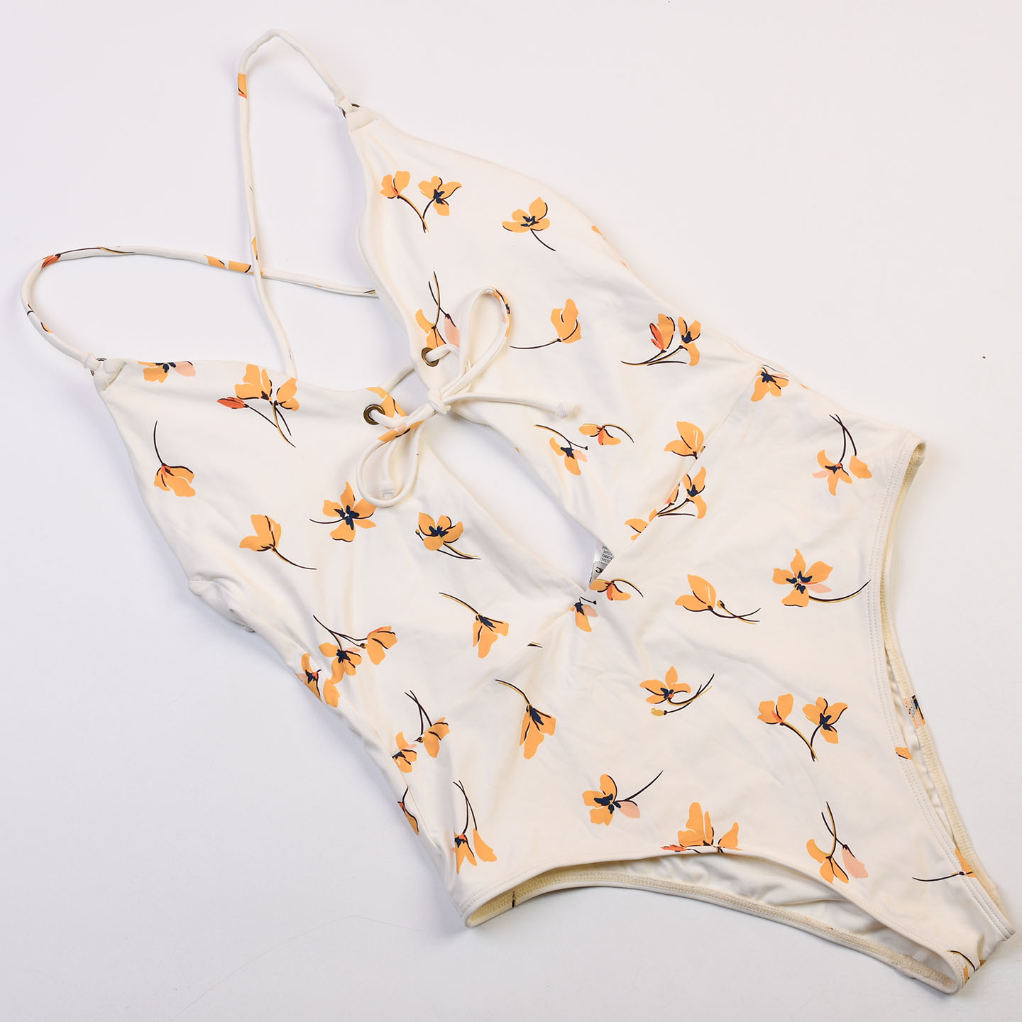 澳洲品牌O*e**交叉绑带性感女时尚潮流女士连体泳衣条纹印花泳衣