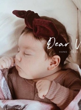 婴儿发带韩国宽蝴蝶结公主儿童金丝绒女宝宝0-12个月新生儿满月