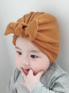 婴儿帽子春秋款纯棉新生儿网红印度帽女宝宝蝴蝶结公主冬季囟门帽