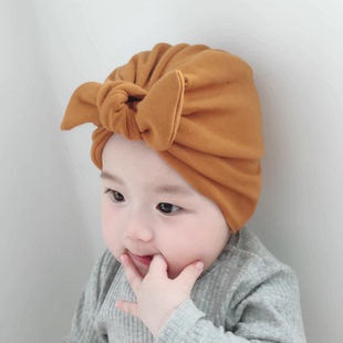 婴儿帽子春秋款 囟门帽 纯棉新生儿网红印度帽女宝宝蝴蝶结公主冬季