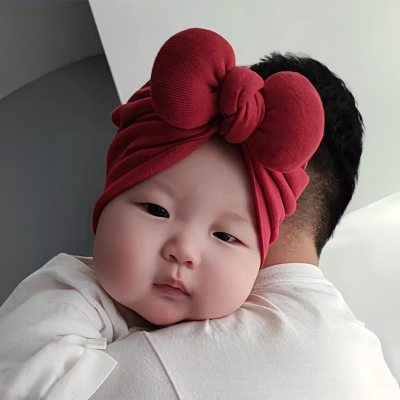 胎帽新生婴儿春秋款羊绒棉宝宝秋季无骨帽女蝴蝶结保暖满月新生儿