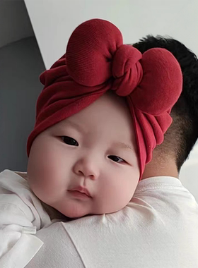 胎帽新生婴儿春秋款羊绒棉宝宝秋季无骨帽女蝴蝶结保暖满月新生儿