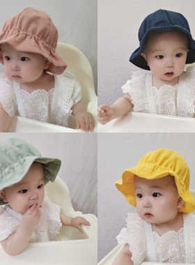 婴儿帽子春夏渔夫帽防晒遮阳帽男女宝宝纯棉盆帽外出可调节太阳帽