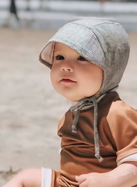 欧美黑白条纹男女宝宝儿童防晒遮阳春夏飞行户外亚麻薄帽子太阳帽