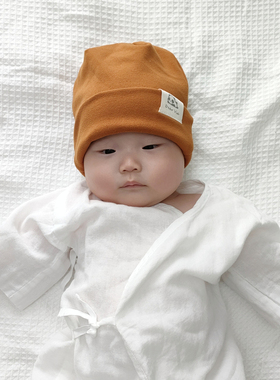 婴儿帽子秋冬季款新生儿帽羊绒棉套头帽女宝宝男童无檐小月龄胎帽