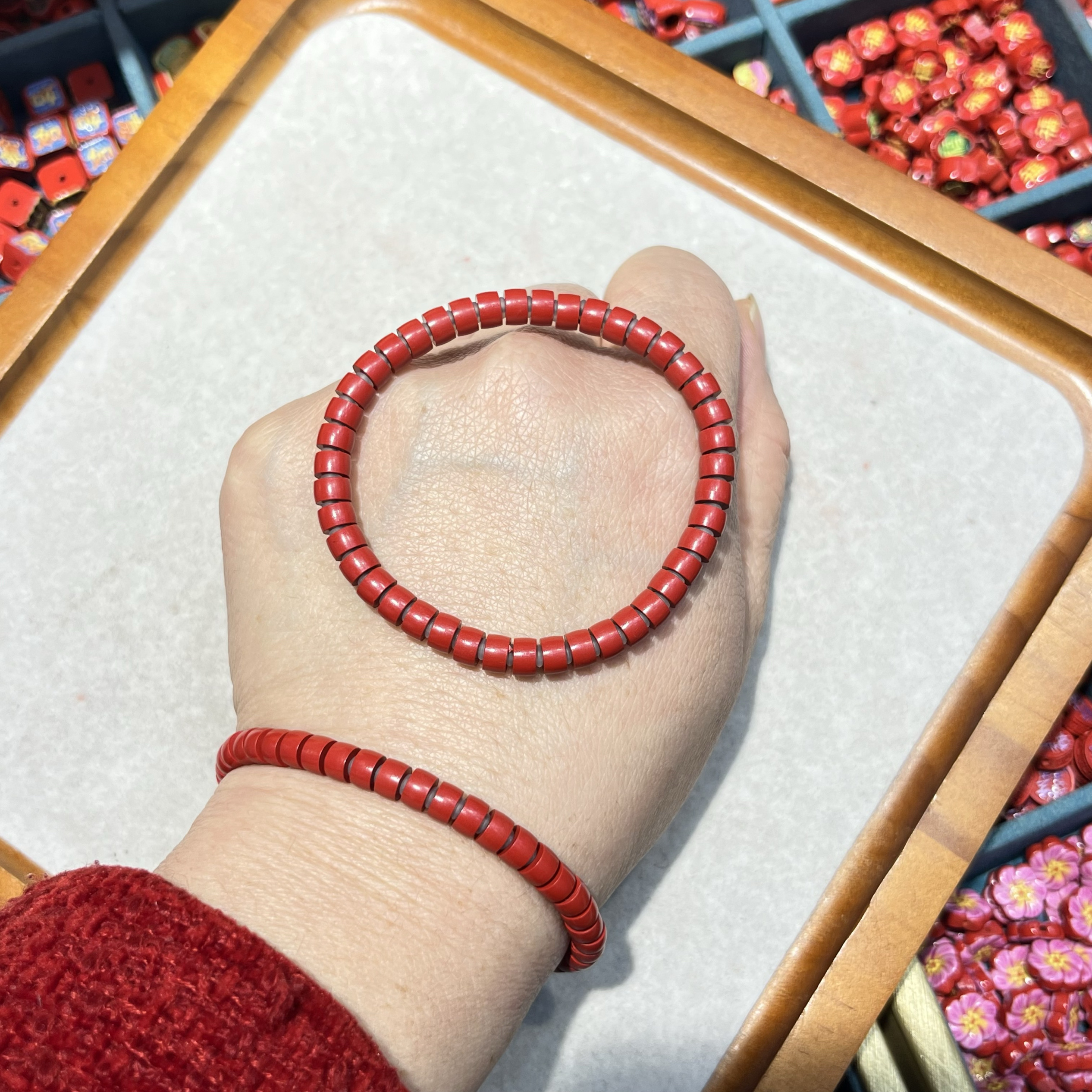 天然朱砂直切手串手链正品保真本命年红砂桶珠手串礼物男女同款