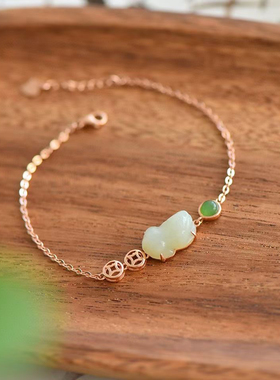 天然和田玉貔貅手链碧玉925纯银貔貅手链百搭简约送女友礼物保真