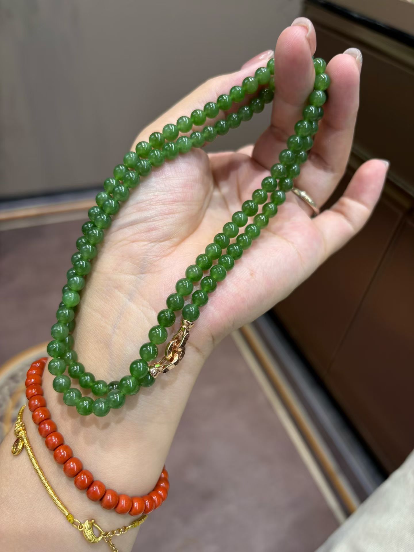 天然和田玉碧玉108颗佛珠项链冰低辣阳绿6m项链女国风礼物送妈妈