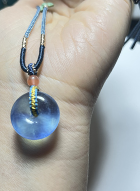 天然海蓝宝平安扣吊坠项链毛衣链秋冬新品正品保真本命年平安扣女