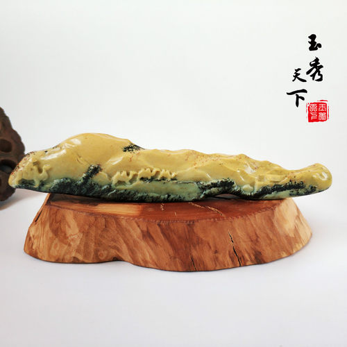 精品析木河磨玉细皮雕件摆件丝绸之路天然玉石水草花纹玉摆件收藏