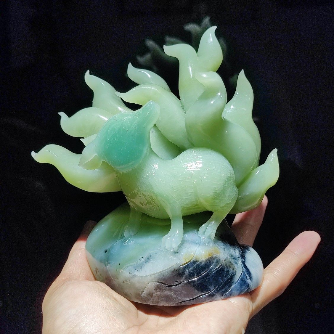 精品岫玉摆件九尾狐天然玉石雕刻家居摆设收藏国石岫玉九尾狐摆件